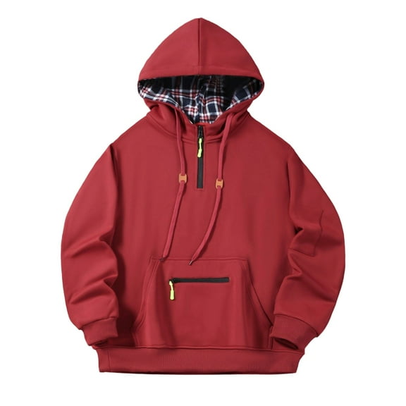 Mens Fleece-Lined Pullover Hoodie Sweatshirts Warm Quarter Zip Thicken Outwear Oversize with Pockets for Hiking