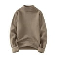 thumbnail image 1 of Mens Fleece Lined Sweaters Casual Mock Neck Long Sleeve Soft Pullover Sweatshirts Classic Fit Knitwear Lightweight Tops (L, Coffee), 1 of 4