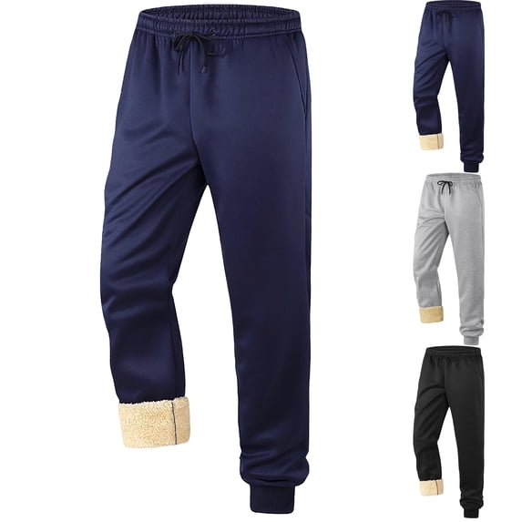 Mens Fleece Lined Sweatpants Drawstring Elastic Waist Jogger Pants Winter Warm Long Pants