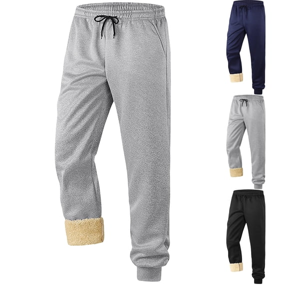 Mens Fleece Lined Sweatpants Drawstring Elastic Waist Jogger Pants Winter Warm Long Pants