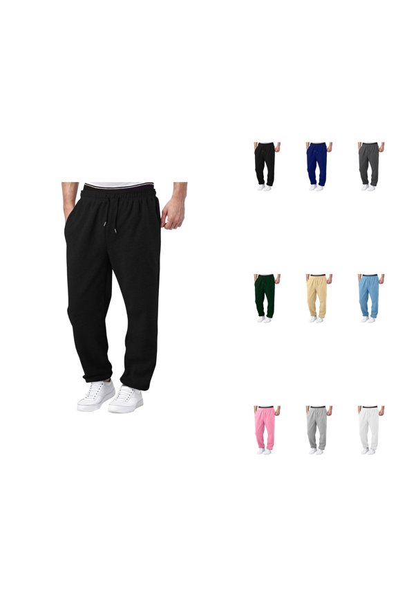 Mens Lined Sweatpants, Wide Straight Leg Joggers, High Waisted, Workout Yoga Pants with Pockets