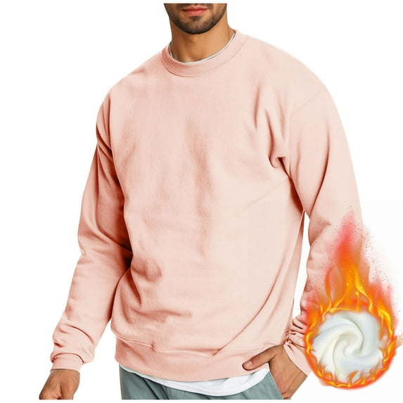 Mens Fleece Lined Sweatshirts Long Sleeve Crewneck Shirts Casual Solid Color Pullover Thermal Warm Basic Athletic Workout Sweatshirt Tops