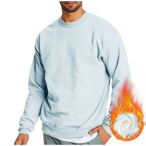 Mens Fleece Lined Sweatshirts Long Sleeve Crewneck Shirts Casual Solid Color Pullover Thermal Warm Basic Athletic Workout Sweatshirt Tops