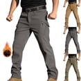 thumbnail image 1 of Mens Fleece Lined Tactical Pants Stretch Winter Work Pants Straight Leg Tactical Softshell Fleece Lined Cargo Pants Waterproof Outdoor Athletic Hiking Pants Insulated Warm Snow Ski Pants with Pockets, 1 of 10