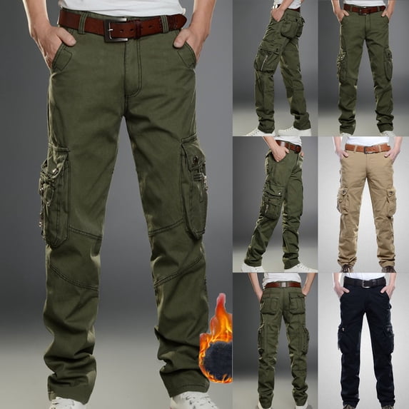 Mens Fleece Lined Tactical Pants Stretch Winter Work Pants Straight Leg Tactical Softshell Fleece Lined Cargo Pants Waterproof Outdoor Athletic Hiking Pants Insulated Warm Snow Ski Pants with Pockets