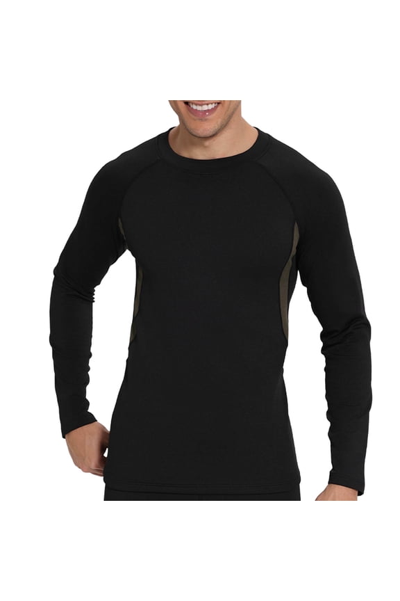Mens Fleece Lined Thermal Underwear Winter Snow Wear Baselayer Tops Warm Soft Workout Running Shirts Black, 4XL