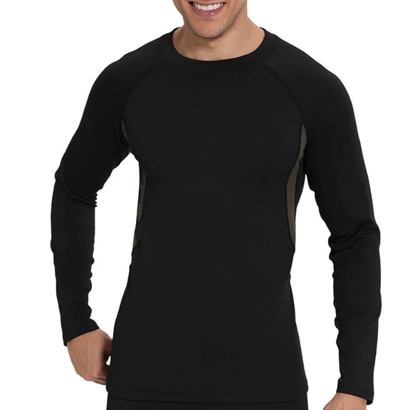 Mens Fleece Lined Thermal Underwear Winter Snow Wear Baselayer Tops Warm Soft Workout Running Shirts Black, M
