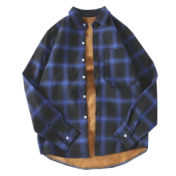 Mens Fleece Lined Thick Flannel Shirt Jacket Warm Soft Rugged Plaid Button Up Jacket Coats Long Sleeve