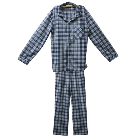 COUVER Men’s Fleece Pajama Set with Button-Down Top and Drawstring Pants Plaid Grey Navy Size S