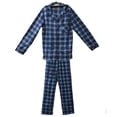 thumbnail image 1 of COUVER Men’s Fleece Pajama Set with Button-Down Top and Drawstring Pants Plaid Navy Blue Size S, 1 of 1