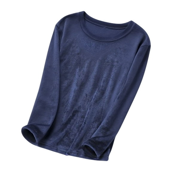 Mens Fleece Pajama Tops Casual Crewneck Winter Warm Shirts Fuzzy Plush Long Sleeve Baselayers Sleepwear Navy, M