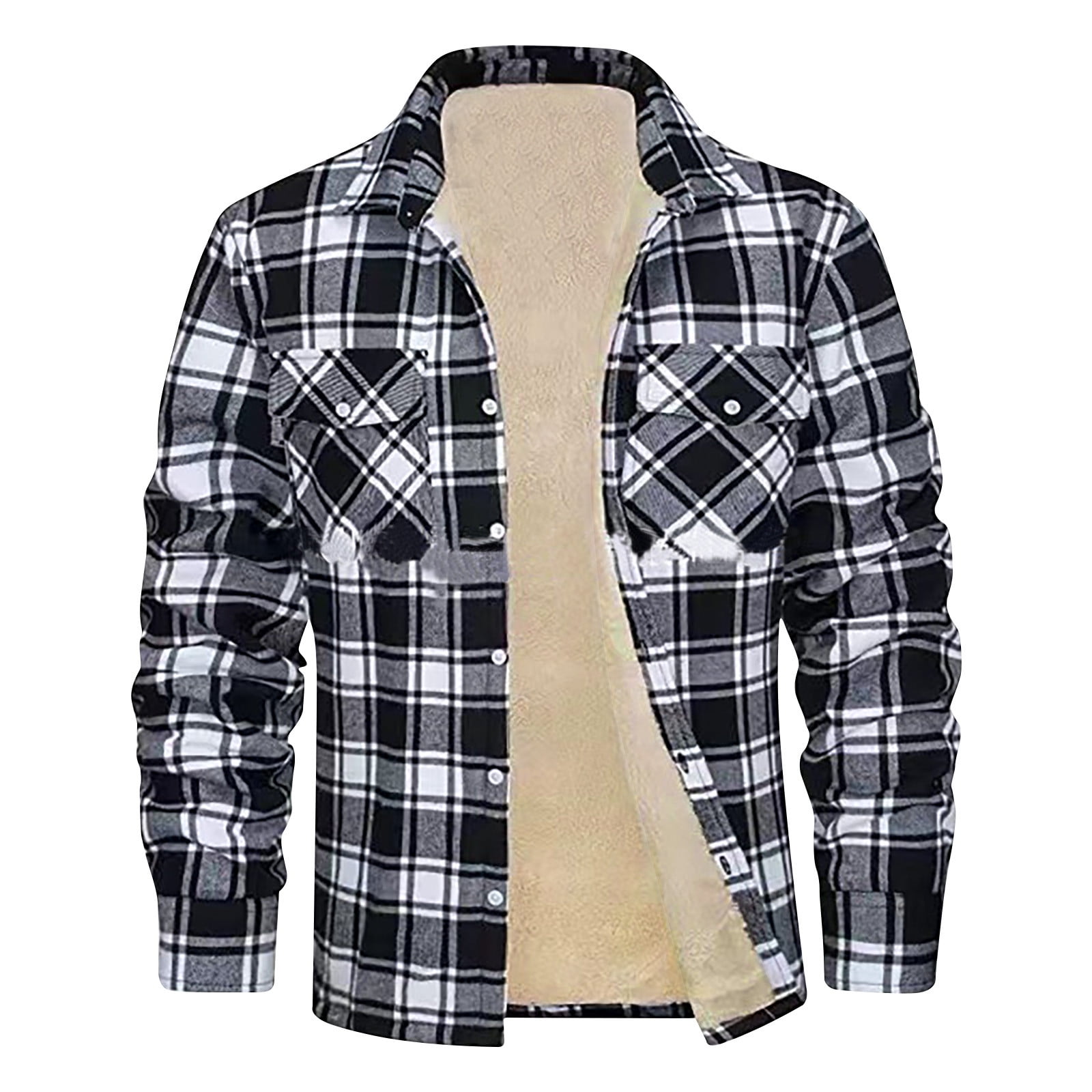 Mens Fleece Plaid Jackets,Men's Sherpa Lined Flannel Shirt Jacket Stand