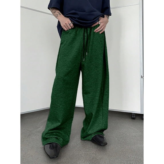 Mens Fleece Pocket Sweatpants - Open Bottom, Loose Fit, Moisture Wicking for Running & Workout Dark Green S