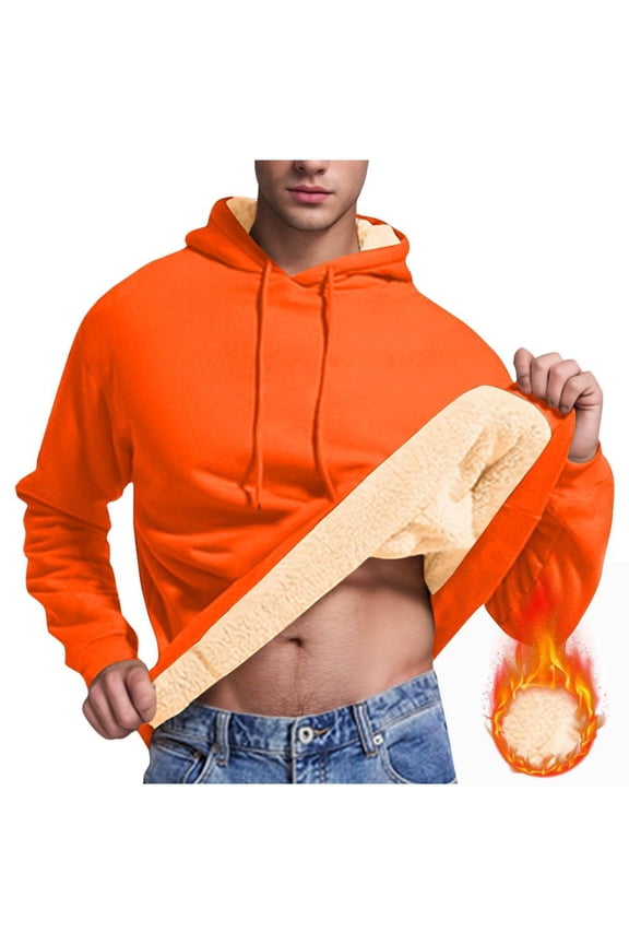 Mens Fleece Pullover Fleece Lined Heavy Weight Hoodie Heavy Duty Winter Hooded Sweatshirt Thermal Warm Sweatshirts, Limited Time Offer Under 10 Dollars