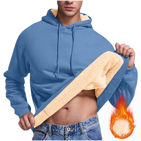 Mens Fleece Pullover Fleece Lined Heavy Weight Hoodie Heavy Duty Winter Hooded Sweatshirt Thermal Warm Sweatshirts, Limited Time Offer Under 10 Dollars