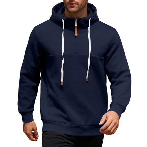 Mens Fleece Quarter Zip Pullover Hoodies for Men Long Sleeve Casual Hoodies Drawstring Fashion Sweatshirt
