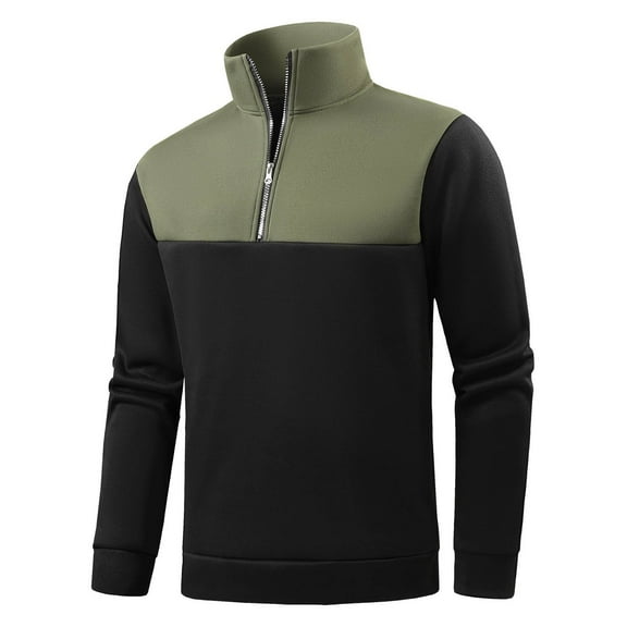 Mens Fleece Quarter Zip Sweatshirt Camouflage Vintage Sweatshirts Stand Collar Casual Color Block Long Sleeve Pullover