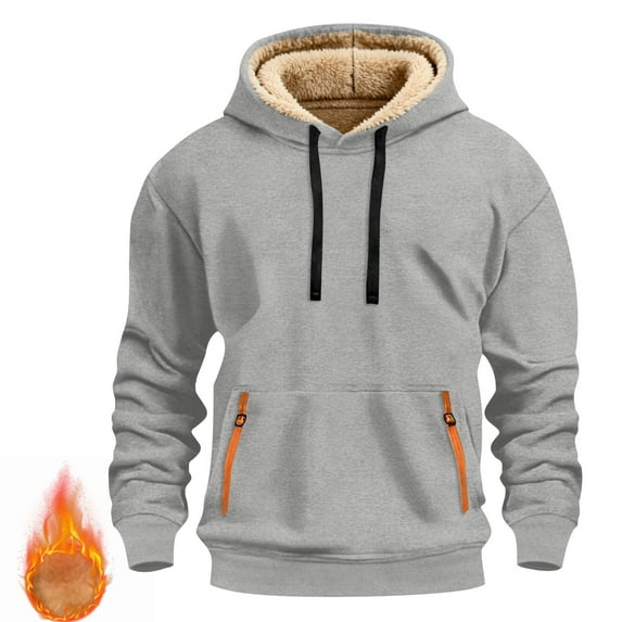 Mens Fleece Sherpa Lined Hoodies with Front Pocket Pullover Sweatshirts Long Sleeve Solid Color Thermal Warm Athletic Workout Hoodie & Sweatshirt Tops