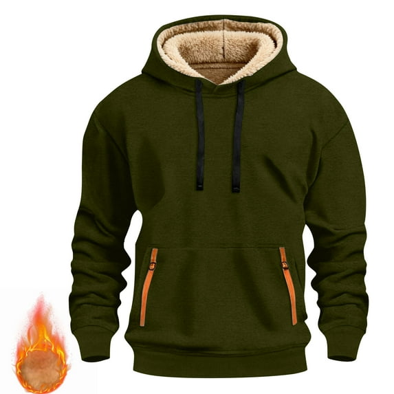 Mens Fleece Sherpa Lined Hoodies with Front Pocket Pullover Sweatshirts Long Sleeve Solid Color Thermal Warm Athletic Workout Hoodie & Sweatshirt Tops