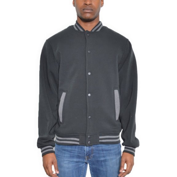 Mens Fleece Snap Button Varsity Jacket