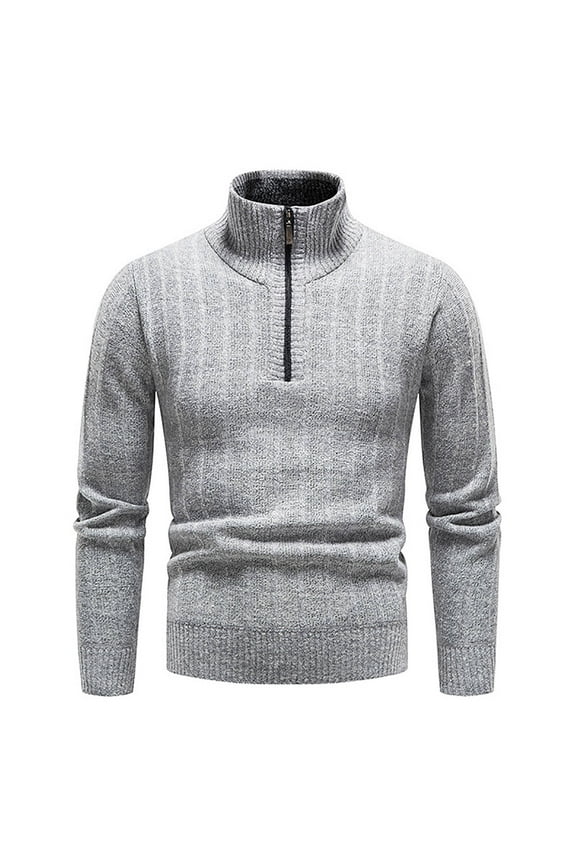 Mens Fleece Sweater 1/4 Zip Pullover Sweatshirt Jacket Stand Collar Casual Comfy Warm Knit Pullover Tops