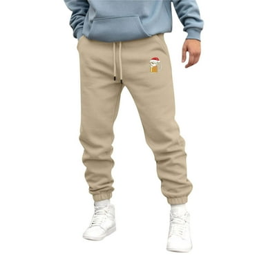 Mens Fleece Sweatpants Christmas Beer Jogger Pants Workout Long Pant Trouser with Drawstring Pocket