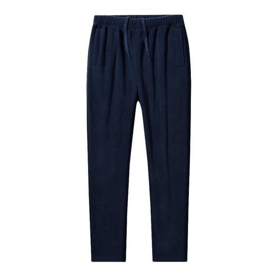 Mens Fleece Sweatpants Elastic Waist Drawstring Straight Leg Trousers Thicken Thermal Casual Pants With Pockets (L, Blue)