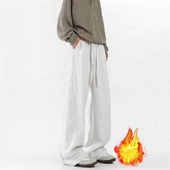 Mens Fleece Sweatpants Open Bottom Basic Running Joggers Wide Leg Casual Loose Fit Athletic Pants with Pockets,Plush style White M