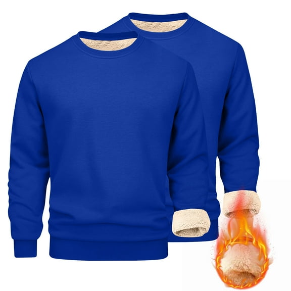 Mens Fleece Sweatshirts 2 Pack Crew Neck Sherpa Lined Sweatshirts Winter Warm Pullover Sweater Thicked Thermal Tops Soft Comfy Long Sleeve Sweatshirt Plain Casual Fuzzy Sweatshirt