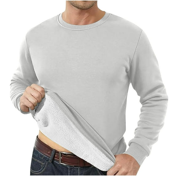 Mens Fleece Sweatshirts Crew-neck Lined Sweatshirts Thermal Winter Warm Pullover Sweater Sherpa Long Sleeve Shirts Loose Blouses Plain Casual Underwear Tops Thick Fuzzy Sweatshirt
