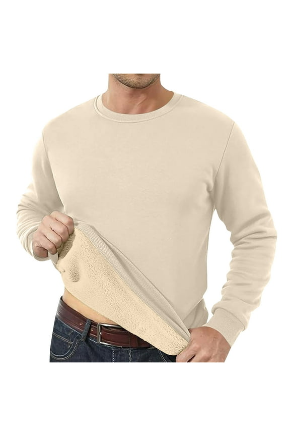 Mens Fleece Sweatshirts Crew-neck Lined Sweatshirts Thermal Winter Warm Pullover Sweater Sherpa Long Sleeve Shirts Loose Blouses Plain Casual Underwear Tops Thick Fuzzy Sweatshirt