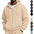 thumbnail image 1 of Mens Fleece Sweatshirts Hooded Long Sleeve Zip Top Oversized Ribbed Mens Soft Fit Winter Outerwear, 1 of 8