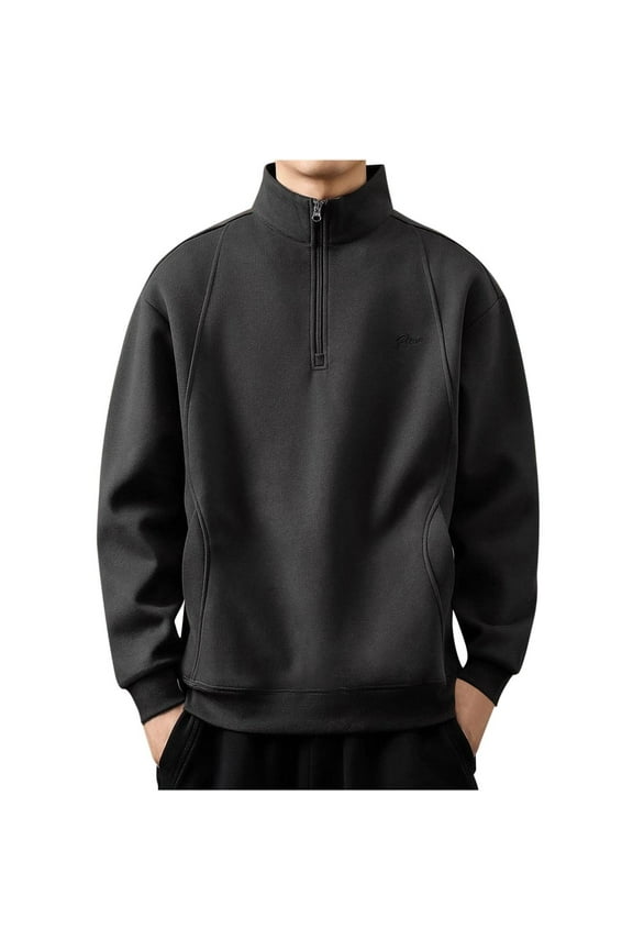 Mens Fleece Tops Half Zip Sweatshirt Lightweight 1/2 Zip Microfleece Pullover Stand Collar Jackets Long Sleeve Tops Solid Color Warm Soft Sweaters for Fall Winter,Travelling,Walking