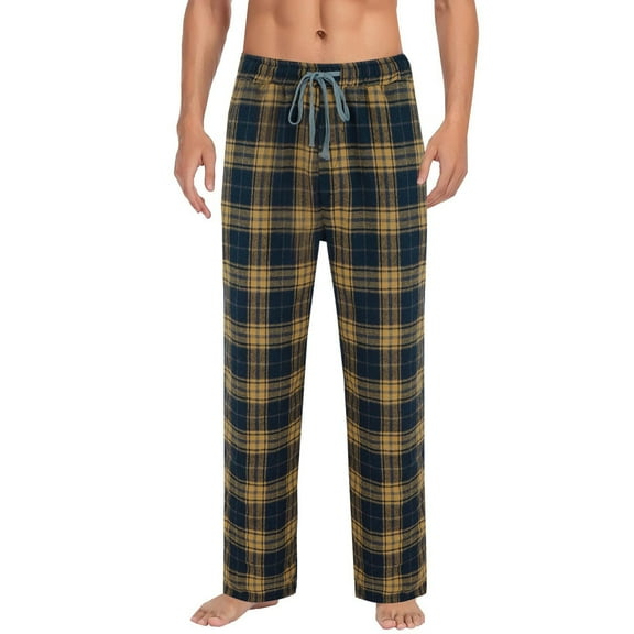 Mens Fleece Warmth Pajama Pants Plaid Lounge Pj Bottoms Elastic Waist Trousers With Pockets