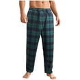 thumbnail image 1 of Mens Fleece Warmth Pajama Pants Plaid Lounge Pj Bottoms Elastic Waist Trousers With Pockets, 1 of 7