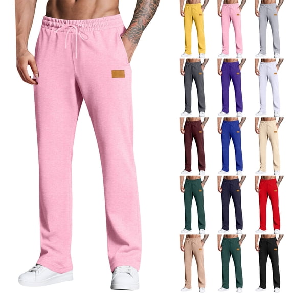 Mens Fleece Wide Leg Sweatpants - Open Bottom, Pockets, Loose Fit for Workout, Running & Casual Occasions Navy L