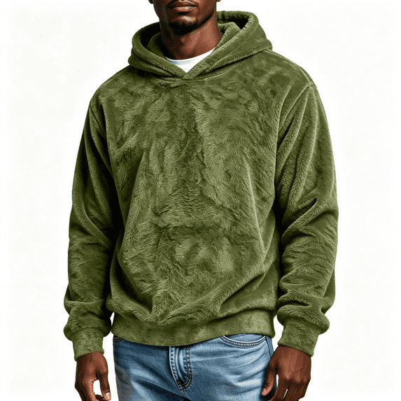 Mens Fleece Winter Hoodie Long Sleeve Warm Loose Fit Casual Pullover Sweatshirt Army Green XL