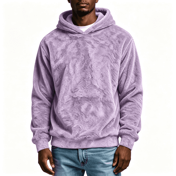 Mens Fleece Winter Hoodie Warm Loose Fit Casual Long Sleeve Pullover Sweatshirt Purple 3XL
