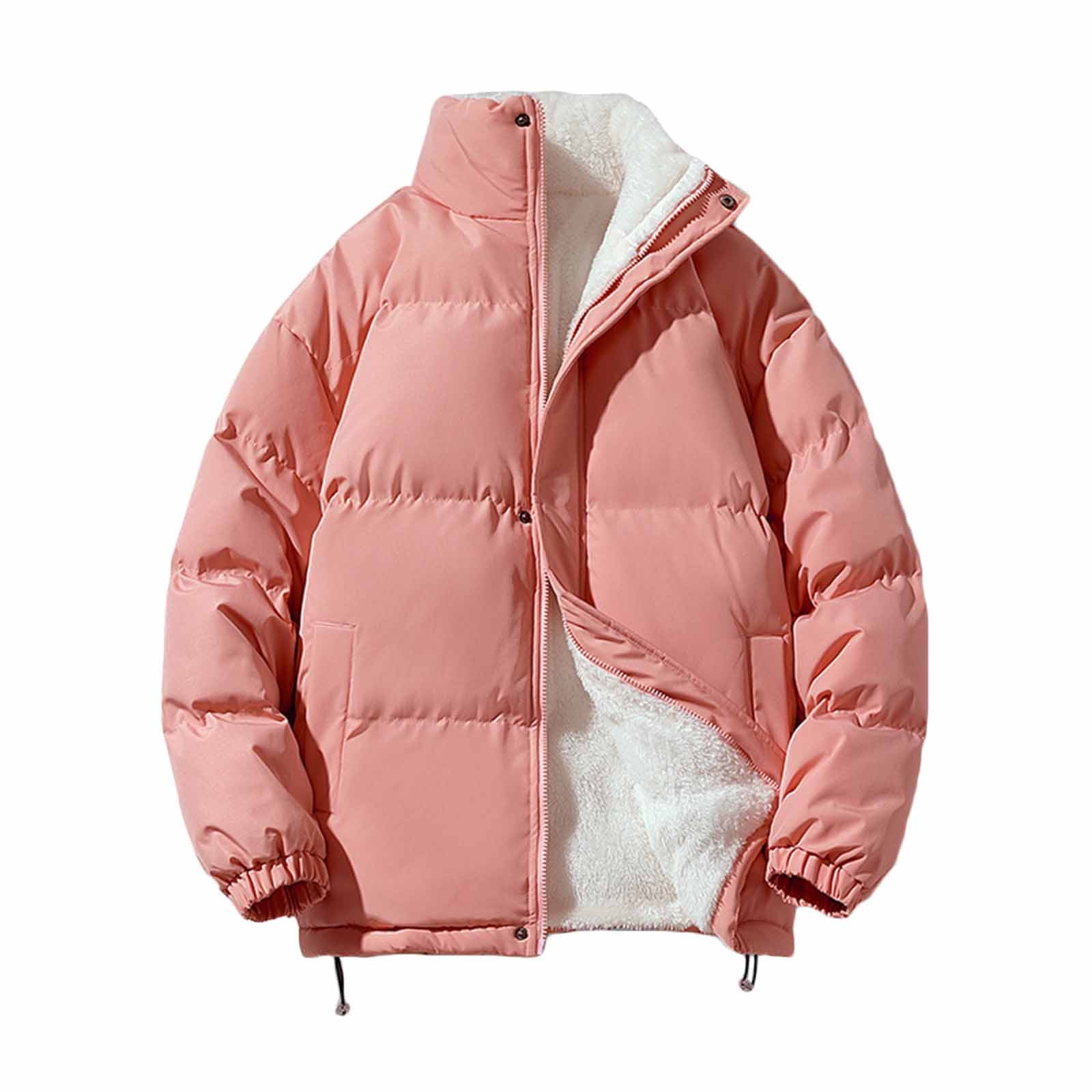 Mens Fleece Zip Up Jacket Cotton Jacket Men Men s Casual Jacket Men s New Zipper Open Front Cardigan Stand Collar Cotton Padded Coat Loose Solid Color Fleecing Long Sleeve Cotton Coat Walmart