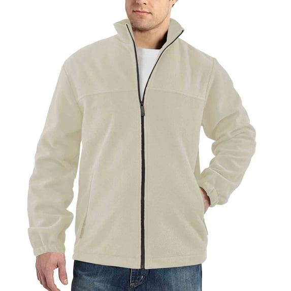 Mens Fleece Zip up Jackets - Lightweight Zip Mock Neck Sweatshirt No Hood Front Zipper Solid Color Long Sleeve Fall Jackets with Side Pockets, S