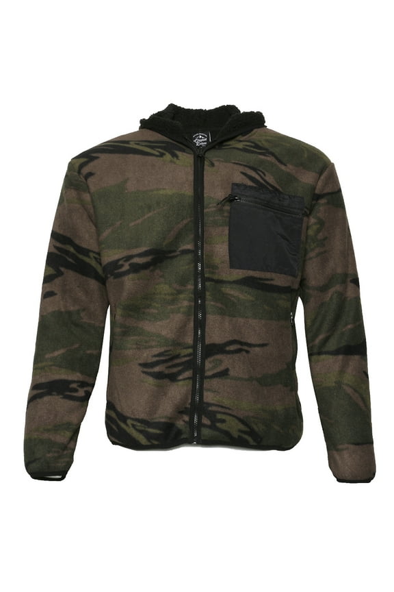 Mens Fleece Zipper Jacket Camo Sherpa Lining Hoodie Pocket HK80422MGreen S
