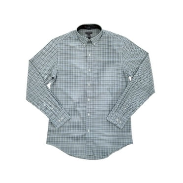 Mens Flex Stretch Aqua Midnight Plaid Button-Down Long Sleeve Shirt S