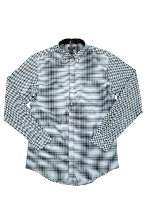 Mens Flex Stretch Aqua Midnight Plaid Button-Down Long Sleeve Shirt S