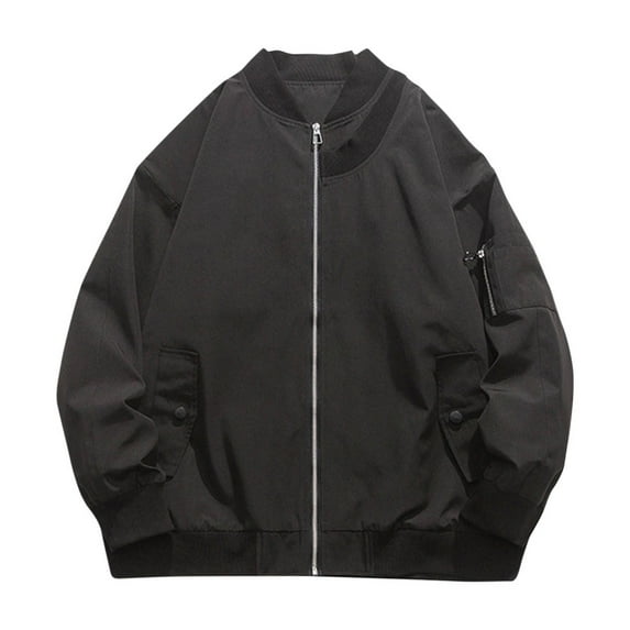 Mens Flight Bomber Jacket Baseball Jackets Zip Up Comfy Work Outwear Jackets with Pockets Long Sleeve Basic Simple Look Wind Proof Lightweight, Black (4X-Large)