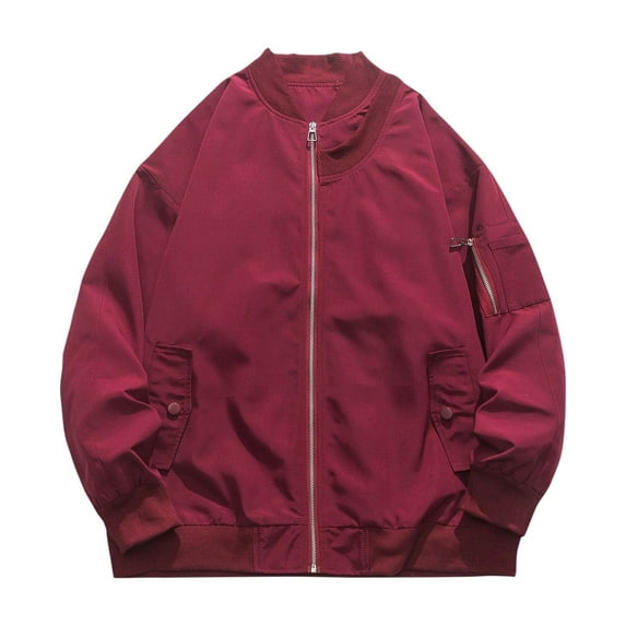 Mens Flight Bomber Jacket Baseball Jackets Zip Up Comfy Work Outwear Jackets with Pockets Long Sleeve Basic Simple Look Wind Proof Lightweight, Red (Medium)