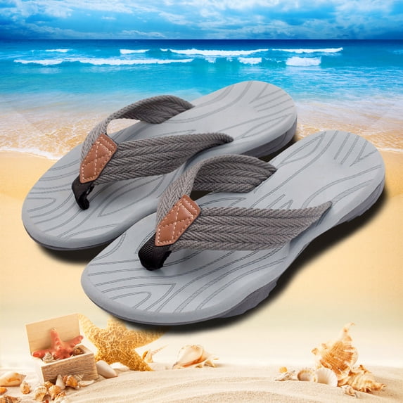 Mens Flip Flops Arch Support Summer Casual Outside Wear Beach Non Breathable Flip Flops Clip Toes Big Size Flat Bottom Mens Sandals