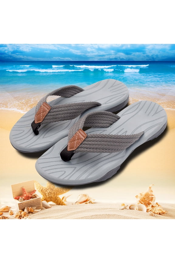 Mens Flip Flops Arch Support Summer Casual Outside Wear Beach Non Breathable Flip Flops Clip Toes Big Size Flat Bottom Mens Sandals