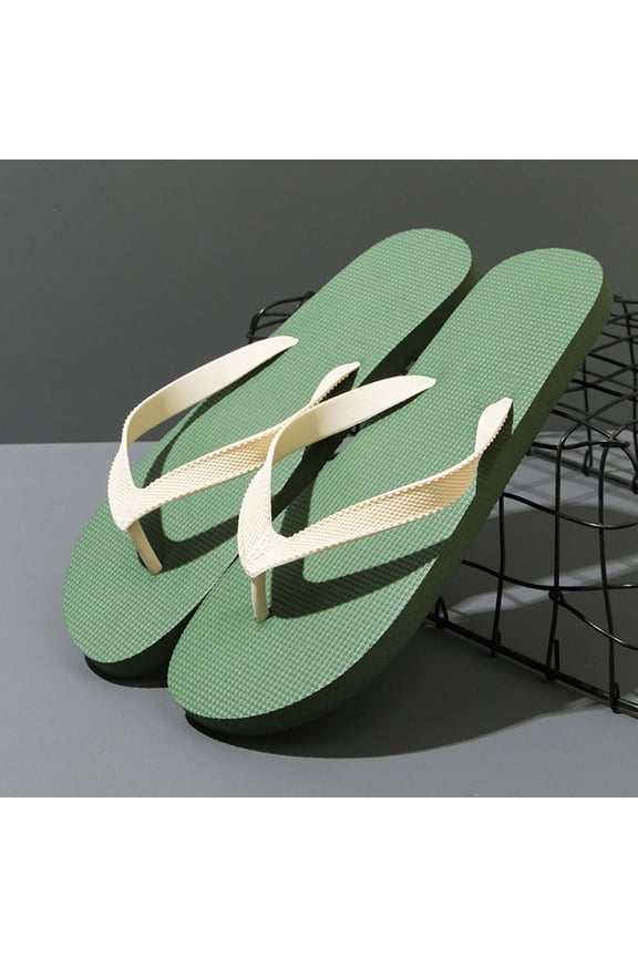 Mens Flip-Flops Summer Casual Flat Sandals Thick-Soled Rubber Flops/Non-Slip Beach Slippers Comfortable Outdoor Beach Soft Sole Sandals