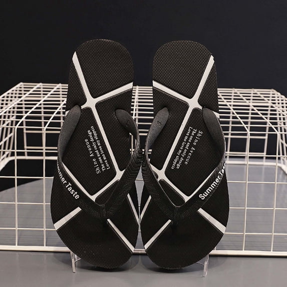 Mens Flip-Flops Summer Casual Flat Sandals Thick-Soled Rubber Flops/Non-Slip Beach Slippers Comfortable Outdoor Beach Soft Sole Sandals
