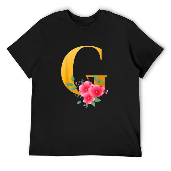 Mens Floral Alphabet G Cute Initial Monogram Letter A Graphic T-Shirt Black 4X-Large